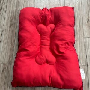 Plush Red Pet Pillow with Bone-Accent Comfort